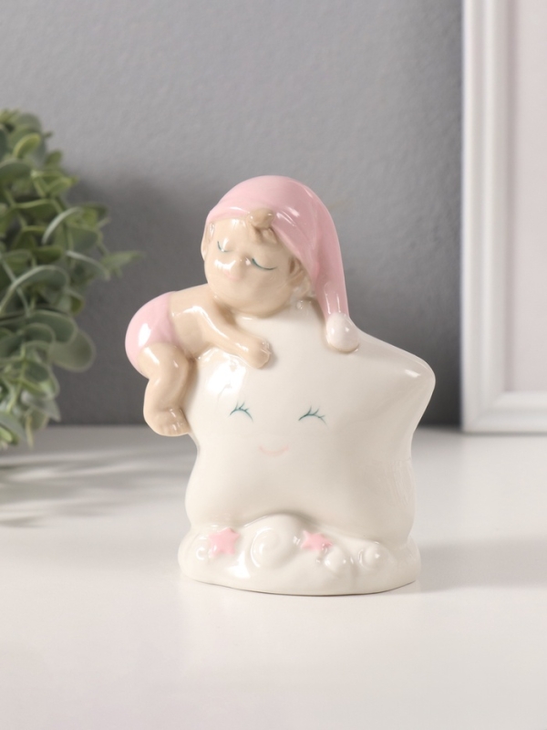 Сувенир керамика свет "Малышка в розовом колпаке на звёздочке" 6х10,5х12,5 см