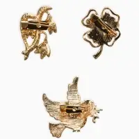 Броши "Голубь, клевер, подснежник" (набор 3шт), цветной в золоте