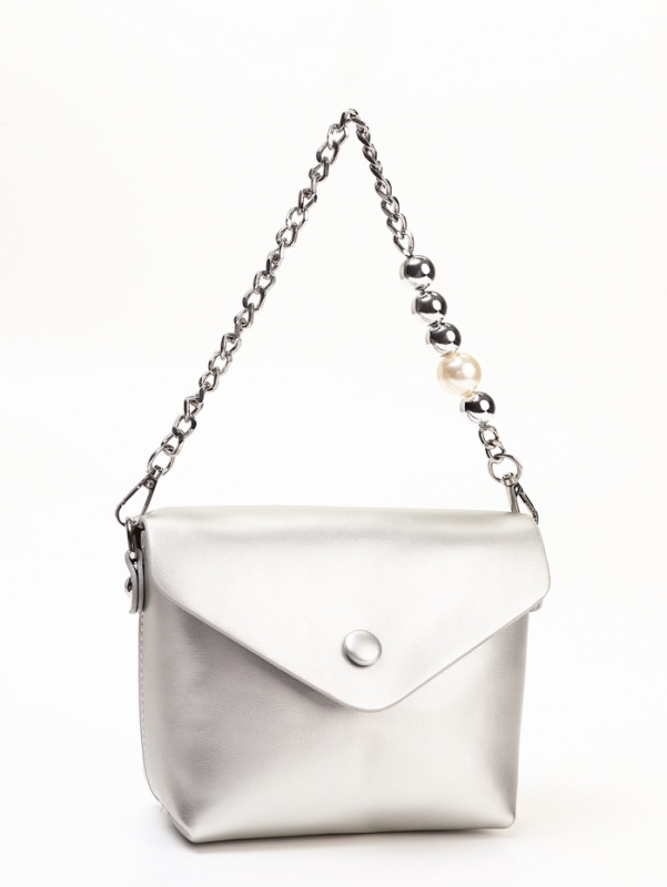 Сумка женская, 27*7*12, отд на молнии, длин ремень, серебро