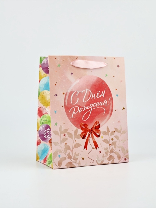 Пакет подарочный, упаковка, &laquo;С Днём рождения&raquo;, шары, MS. 18 &times; 23 &times; 10  см