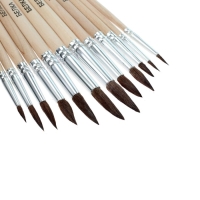 Набор кистей, белка, круглые, 12 шт.: №1, 2, 3, 4, 5, 6, 7, 8, 9, 10, 11, 12, с деревянными ручками