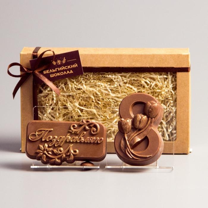 Бельгийский шоколад, 2 в 1 &laquo;Поздравляю + Восьмёрка и тюльпаны&raquo;, 160 г