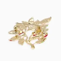 Брошь "Веточка Калины", цвет красно-коричневый в золоте