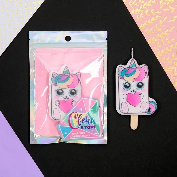 Свеча для торта &laquo;С Днём Рождения&raquo;, котик, 4,3 х 7,3 см