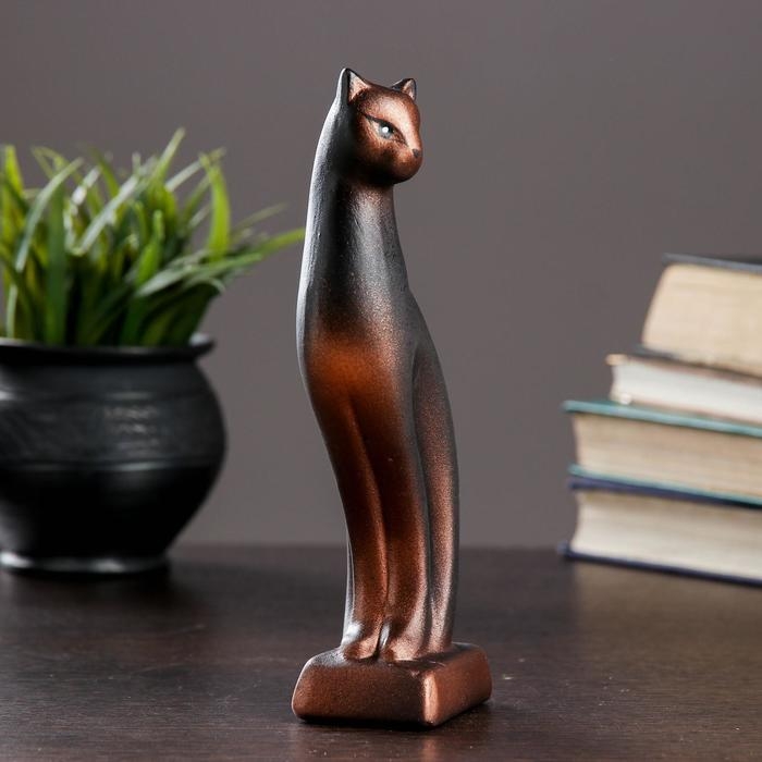 Фигура "Кошка Рысь" чёрная с медью 6х5х21см