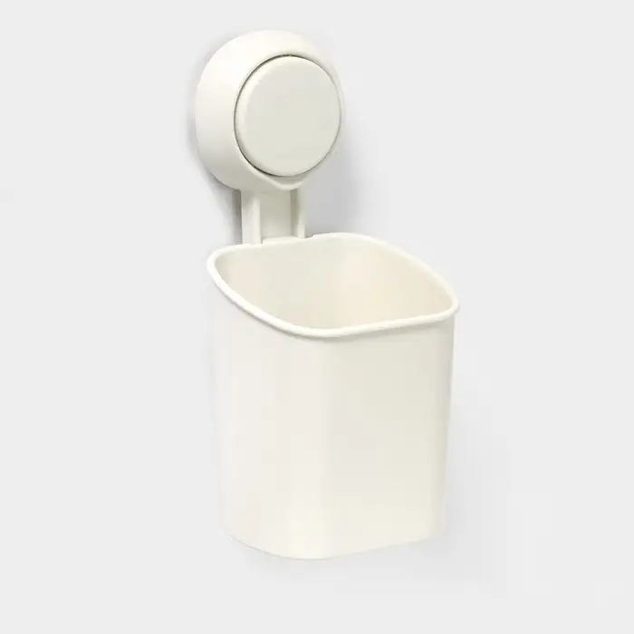 Стакан для зубных щёток на вакуумной присоске, пластик, 9&times;7,7&times;19 см, белый