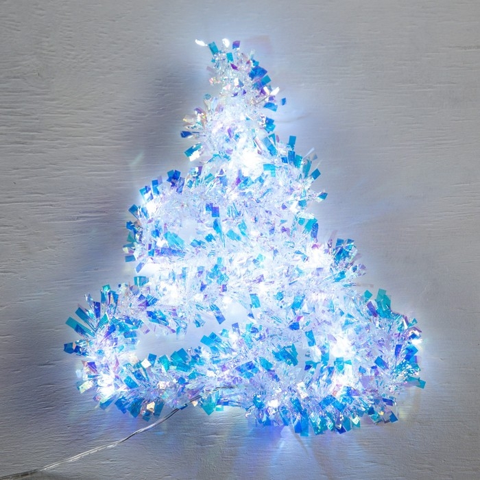 Гирлянда &laquo;Мишура&raquo; 1 м роса, IP20, перламутровая нить, 22 LED, 6 слоёв, d=5 см, батарейки CR2032х2 (в комплекте), свечение белое