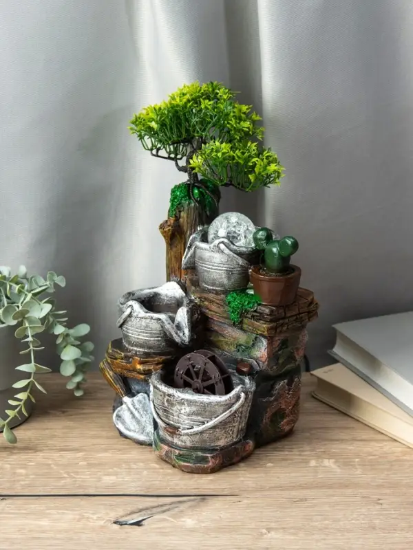 Фонтан "Ведерки под деревом" 32х15х13 см (с подсветкой)