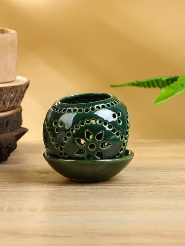 Аромалампа "Магнолия" керамика, цв. зелёный, 10х10х9 см