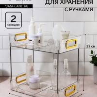 Органайзер для хранения, с ручками, 2 секции, 31 &times; 20 &times; 29 см, цвет прозрачный/золотой