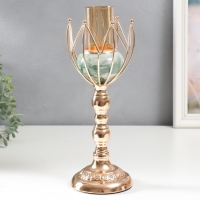 Подсвечник металл на 1 свечу "Бутон. Бело-зелёный мрамор" золото 29х11х11 см