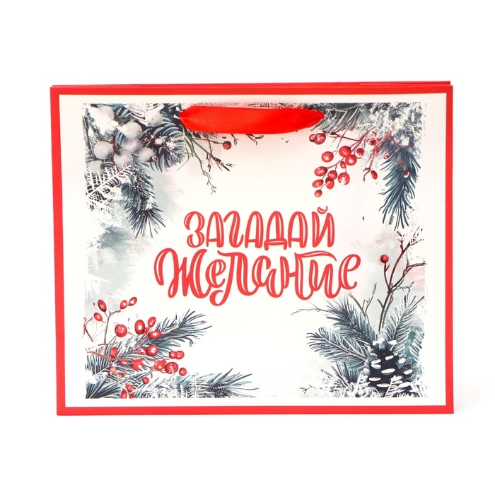 Пакет подарочный новогодний бумажный, "Загадай желание", 24 х 20 х 11 см.