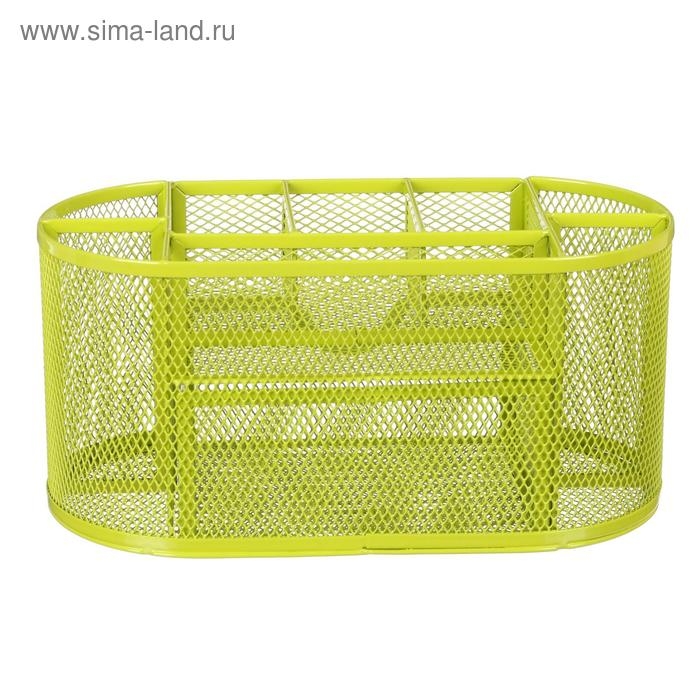 Подставка для канцелярских мелочей 9 отделений, сетка металл, зелёная