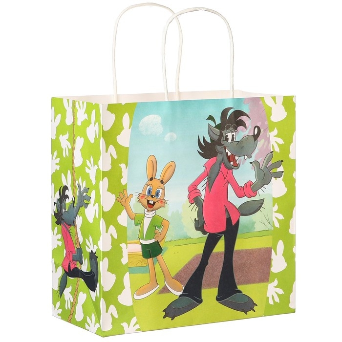 Пакет подарочный, 22х22х11 см, крафт, упаковка, Ну, погоди