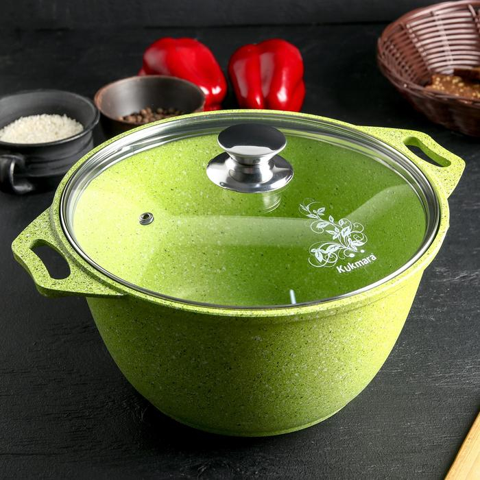 Кастрюля Trendy style, 4 л, d=24 см, h=17,5 см, стеклянная крышка, антипригарное покрытие, цвет зелёный