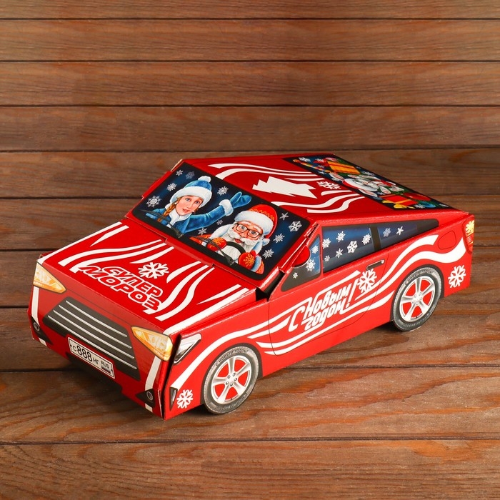 Новый год. Подарочная коробка "Автогонки", 11 х 31,5 х 13 см.