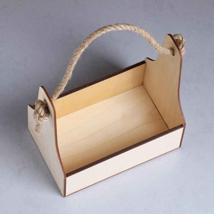 Кашпо деревянное 20&times;12.5&times;20 см Стелла Моно, ручка верёвка, натуральный Дарим Красиво