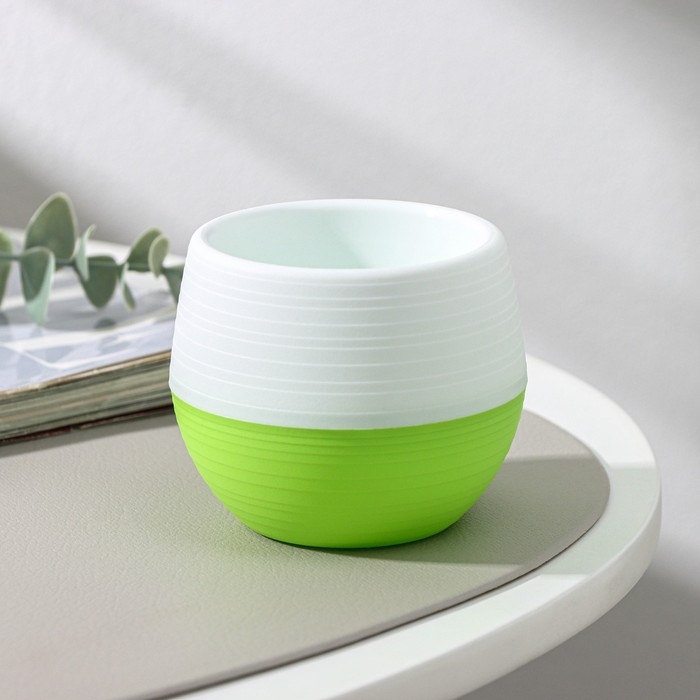 Горшок для цветов с поддоном &laquo;Япония&raquo;, 125 мл, d=8 см, h=6,5 см, цвет белый-фисташковый