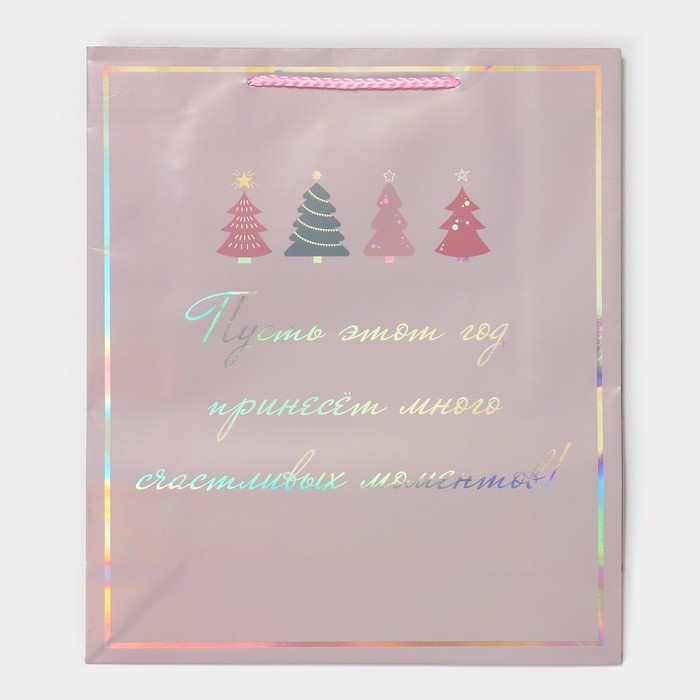 Пакет голографический вертикальный &laquo;Моменты&raquo;, 26 х 32 х 9 см, Новый год