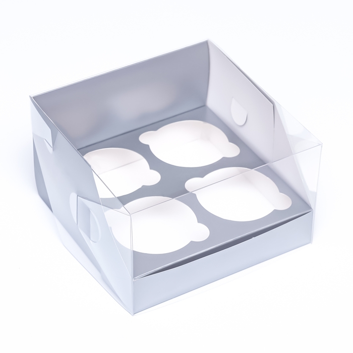 Коробка для 4 капкейков 16 х 16 х 10 , Серебро