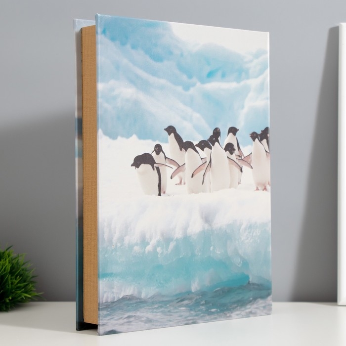 Шкатулка-книга дерево, кожзам "Пингвины" 28,5х22х4 см