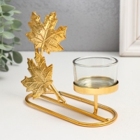 Подсвечник металл на 1 свечу "Кленовые листья" d=4,5 см золото 5,8х13х13 см