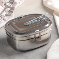 Контейнер для еды из нержавеющей стали с держателем, 17&times;13, 2 уровня