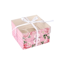 Коробка для капкейков, кондитерская упаковка, 4 ячейки &laquo;Поздравляю с 8 марта&raquo;, 16 х 16 х 10 см