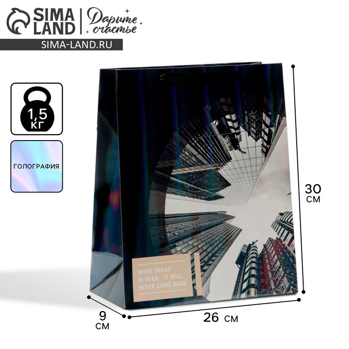 Пакет подарочный ламинированный вертикальный, упаковка, &laquo;Небоскрёб&raquo;, радужная голография, М 26 х 32 х 12 см