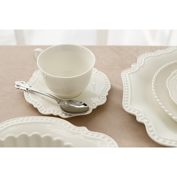 Чайная пара фарфоровая Magistro &laquo;Сюита&raquo;, 2 предмета: кружка 250 мл, блюдце d=15,5 см, цвет белый