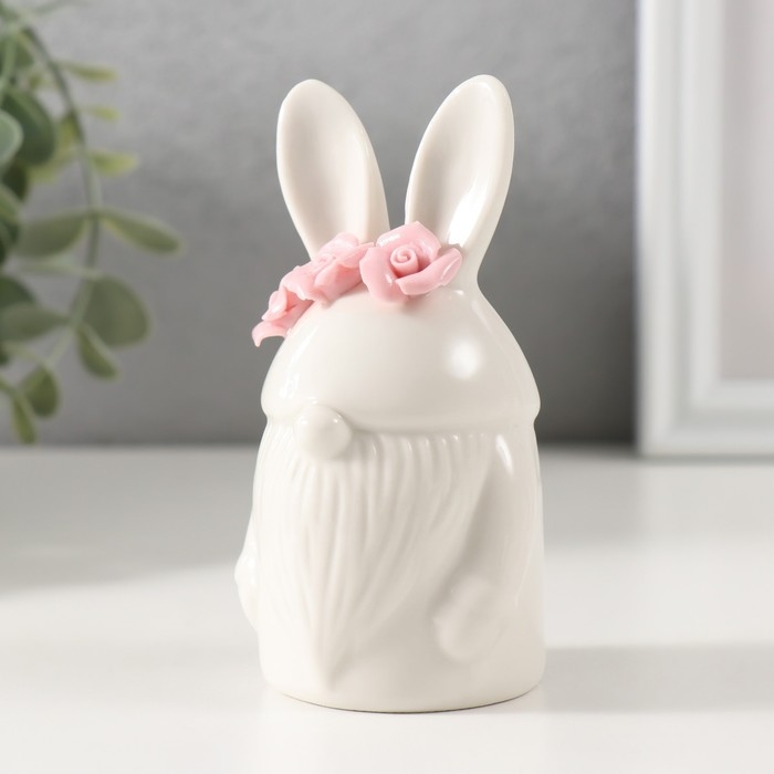 Сувенир керамика "Гномик белый с розами на шапке" 5,5х5,2х10,3 см