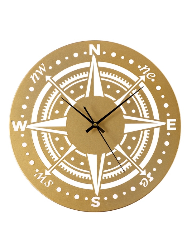Часы настенные интерьерные &laquo;Компас&raquo;, плавный ход, d-40 см, золотистые
