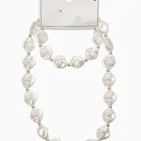 Набор 2 пред-та: бусы,браслет "Жемчуг барочный", ромб. 40/18см, цвет белый в серебре