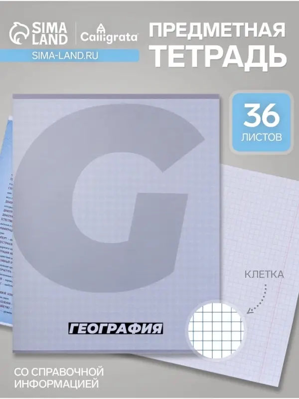 Тетрадь предметная, 36 листов в клетку, Calligrata &laquo;MonoTone. География&raquo;, серые листы