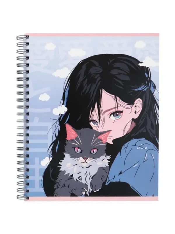 Компл тетр из 3шт 96л кл на гребне Аниме Девочка с котом, обл мел карт, офсет (10296906)