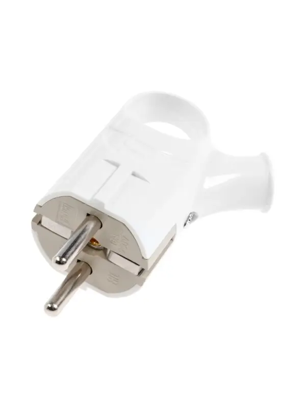 Вилка угловая с ушком TANGO, 16 А, 250 В, IP 20, с заземлением, белая, индивидуальная упаковка 10981