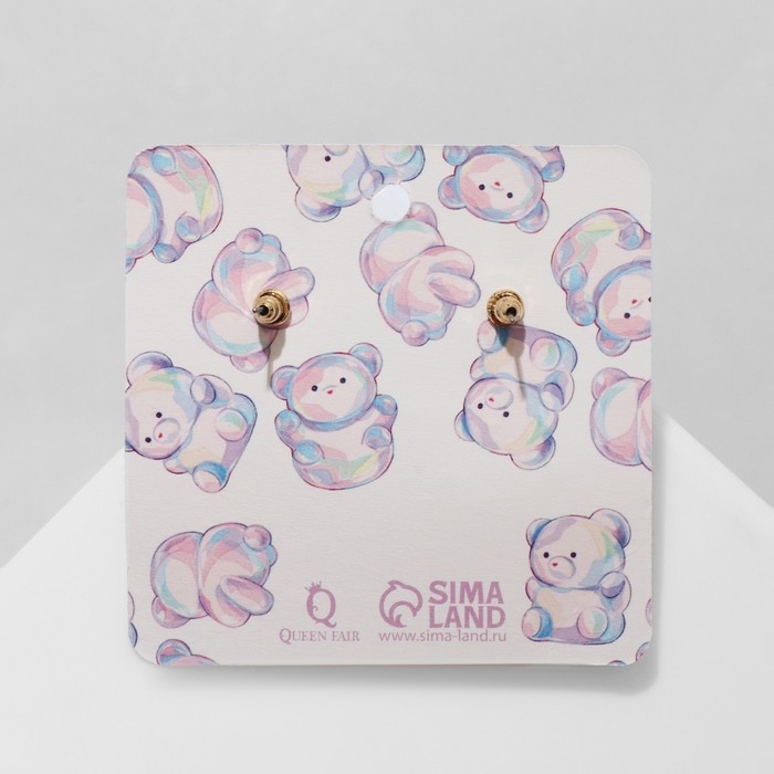 Серьги пластик &laquo;Мишки&raquo; с сердечками, цвет голубой в серебре