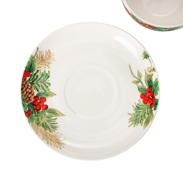 Сервиз фарфоровый чайный Доляна &laquo;Рождество&raquo;,12 предметов: 6 чашек 280 мл, 6 блюдец, d=15 см