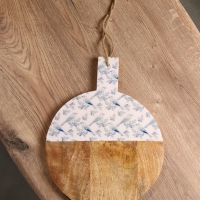 Доска разделочная круглая "Синие птицы" дерево манго 36х28 см