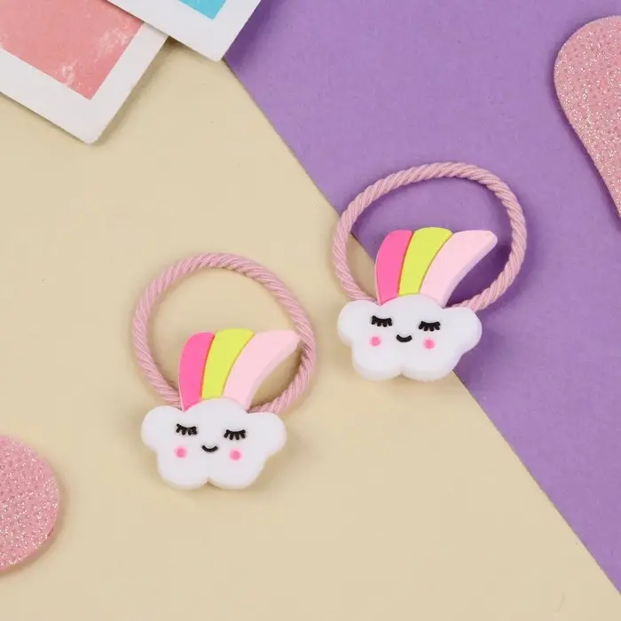 Резинка для волос "Крошка" (набор 2 шт) облачко шлейф,3 см,бело-розовый