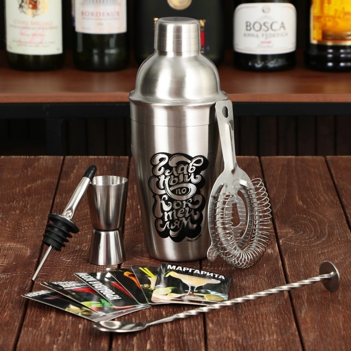 Подарочный набор барный &laquo;Bartender&raquo;: 5 предметов, карточки с рецептами