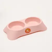 Миска пластиковая двойная, 28 х 16 х 5 см, розовая