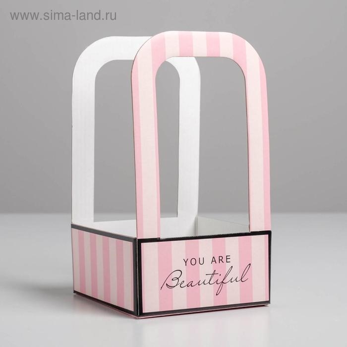 Коробка-переноска для цветов &laquo;Розовая&raquo;, 12 см &times; 12 см &times; 22 см