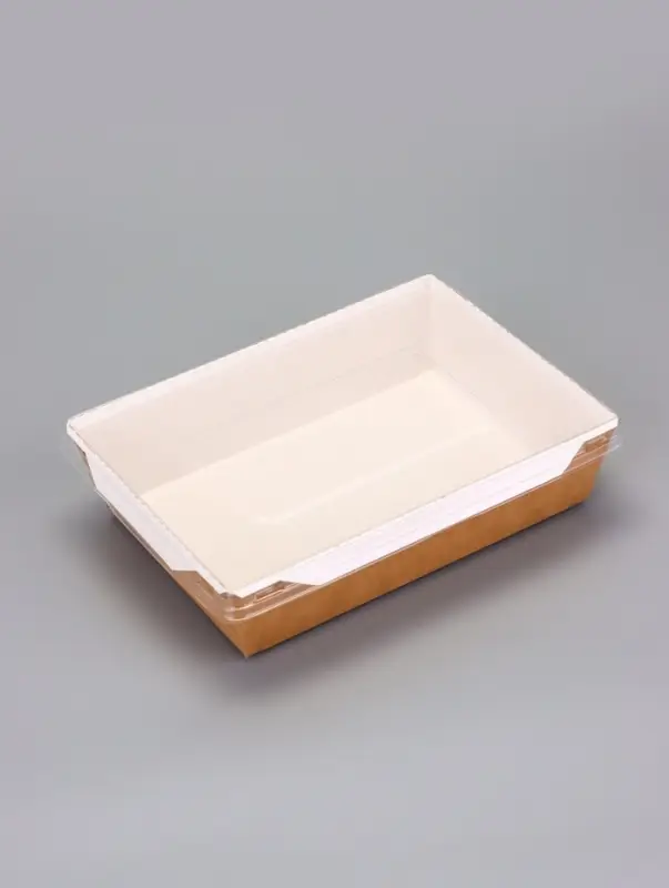 Контейнер с плоской крышкой, крафт, 1 л, 20 х 14 х 5,5 см