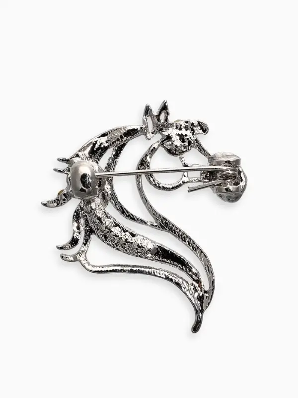 Брошь "Лошадь" изящная, цвет белый в серебре