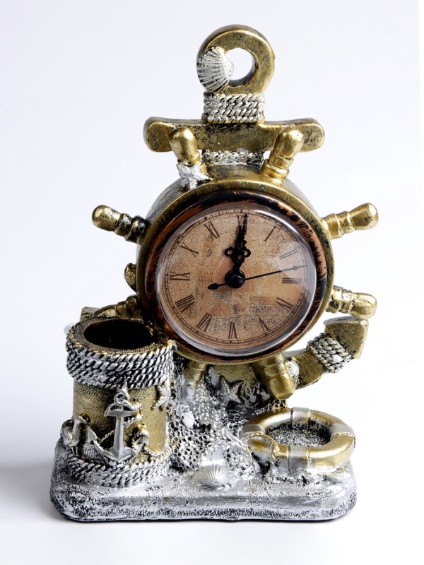 Часы настольные интерьерные, &laquo;Штурвал&raquo; на батарейках,  13.5&times;7.5&times;20.5 см, d-8 см