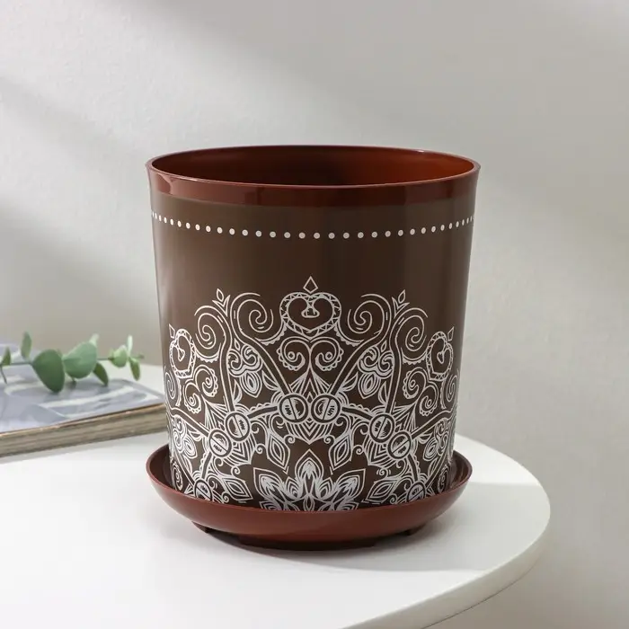 Горшок для цветов с поддоном Доляна &laquo;Кракле&raquo;, 1,6 л, d=14 см, h=15,5 см, цвет коричневый