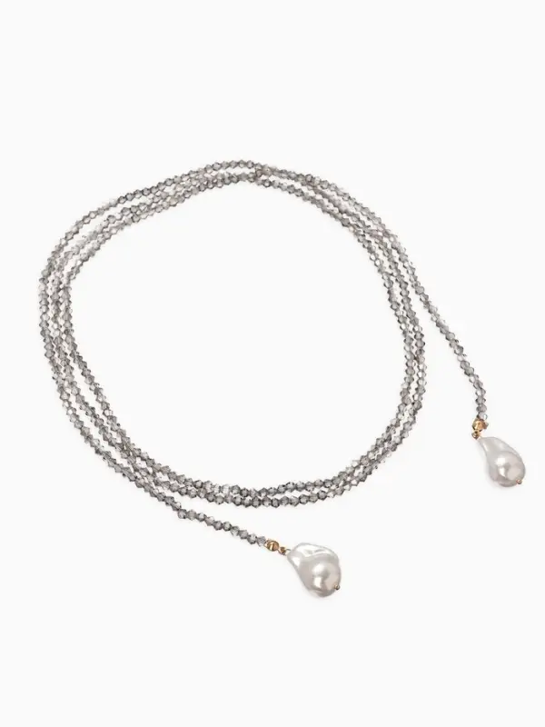 Бусы "Нить стекла" с подвесами жемчуг, L=120см №2, цвет серый АВ