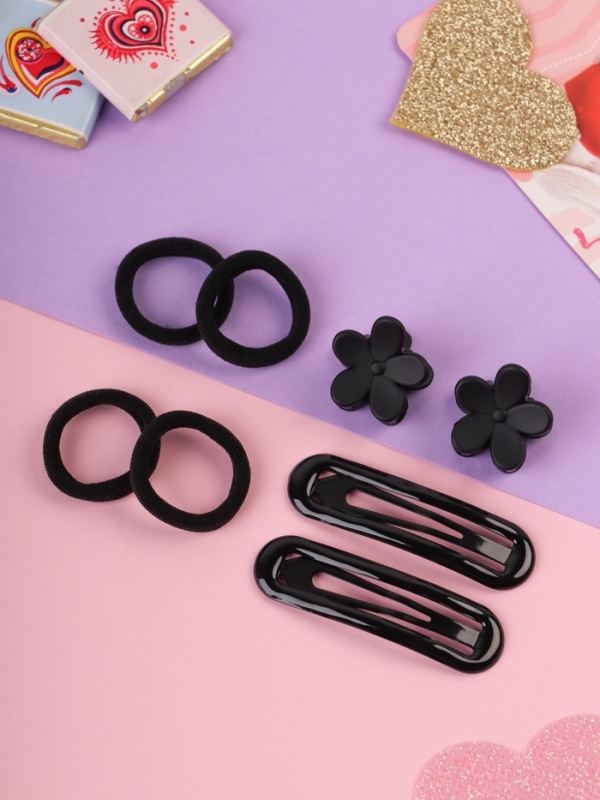Набор для волос "Эстер" (10 резинок, 2 см, 4 краба 2 см, 2 невидимки 6 см) цветок, чёрный