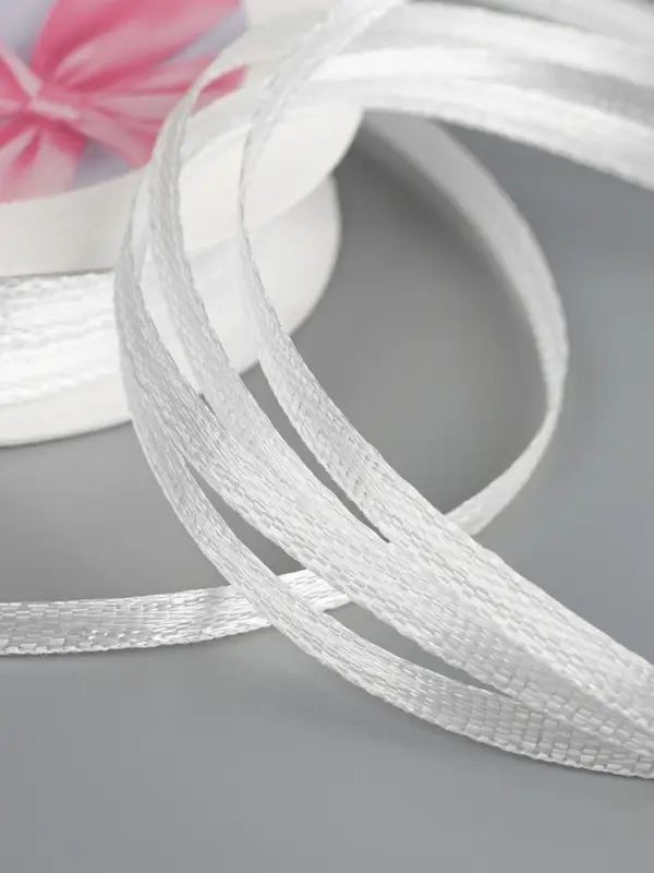 Лента атласная, 3 мм, 45&plusmn;1 м, белая №01